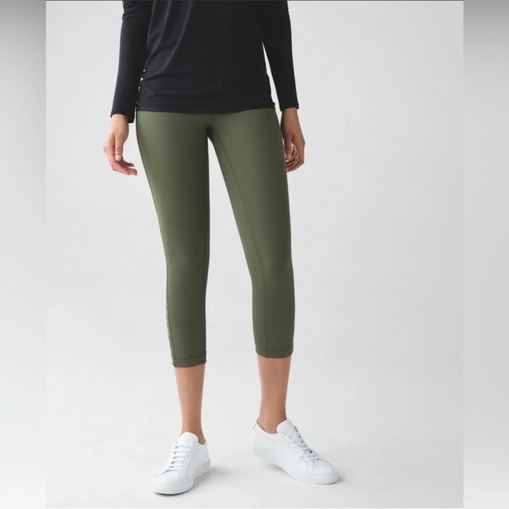 Rare Lululemon Minimalist Crop Leggings Fatigue Green Sz 6 2016 Retired Edition